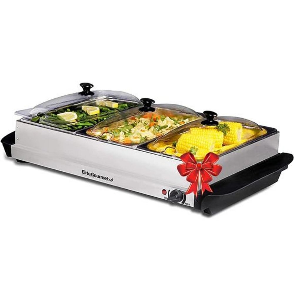 Elite Gourmet EWM-6171 7.5 Quart Triple Buffet Server Food Warmer, 3 x 2.5Qt